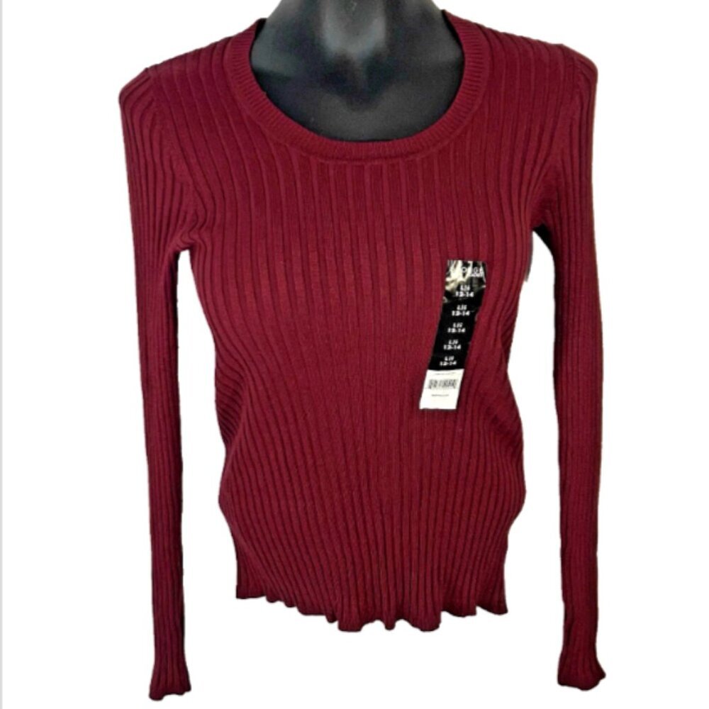 George -Sweater Womens Size L (12/14) Burgundy Scoop Neck Ribbed Long Sleeve NWT